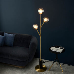 Quincy 3 Lights Glass Shade Floor Lamp In Satin Brass