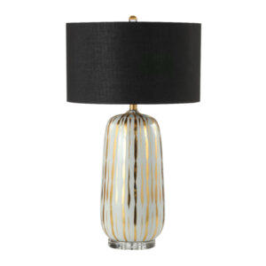 Parikia Black Linen Shade Table Lamp With Gold Ceramic Base