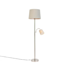 Smart floor lamp steel with gray shade incl. WiFi A60 and E14 - Retro