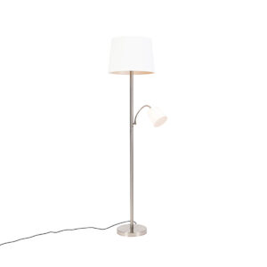 Smart floor lamp steel with white shade incl. WiFi A60 and E14 - Retro