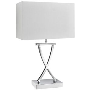 Club White Faux Silk Shade Table Lamp In Chrome