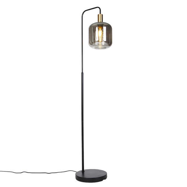Design floor lamp black with gold and smoke glass - Zuzanna