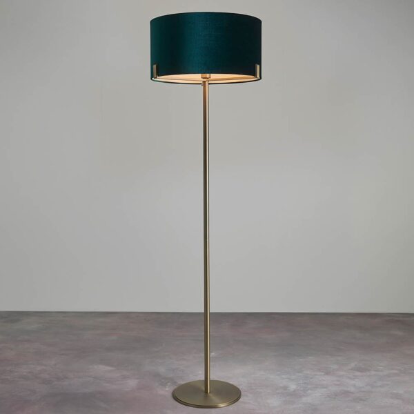 Hayfield Rich Green Velvet Shade Floor Lamp In Brass
