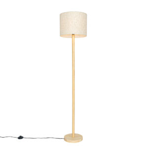 Rural floor lamp wood with linen shade beige 32 cm - Mels