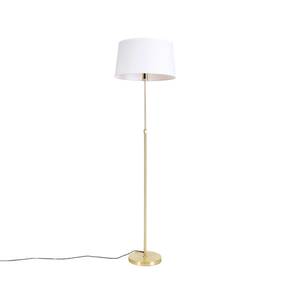 Floor lamp Gold/Brass with 45cm White Linen Shade - Parte