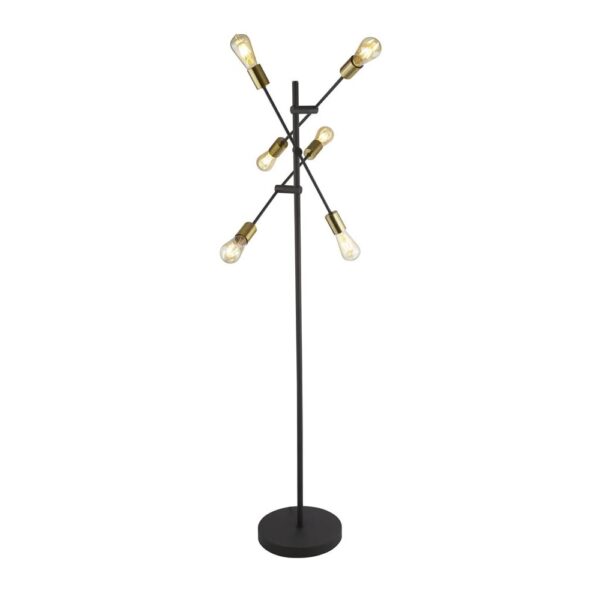 Armstrong 6 Light Floor Lamp In Black And Satin Brass