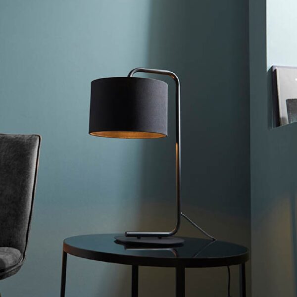 Butte Black Fabric Cylinder Shade Table Lamp In Satin Black