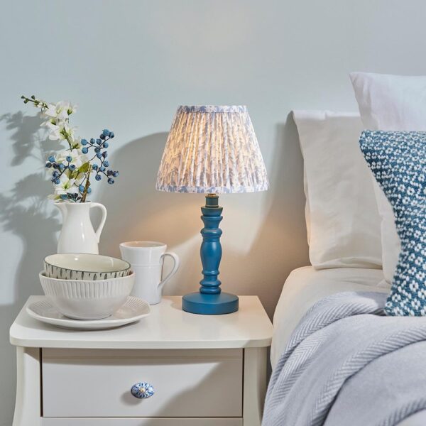 Lincoln Shell Bay Blue 20cm Shade Wood Table Lamp In Marlin Blue