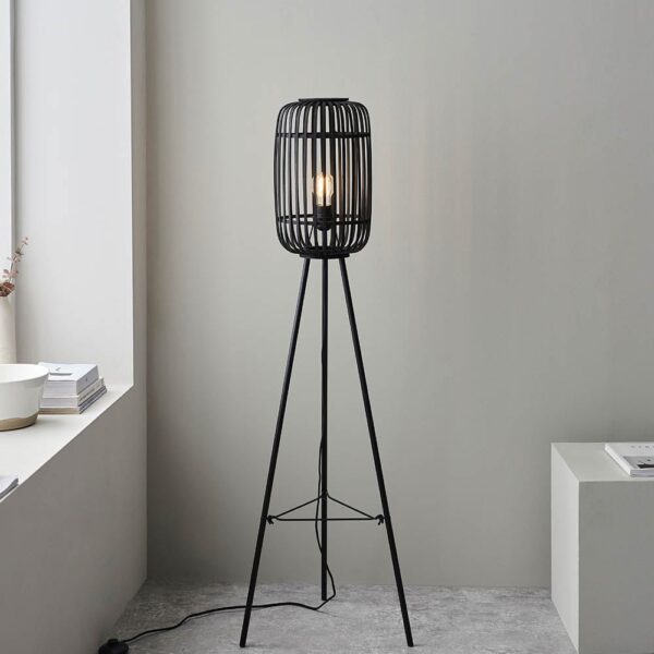 Murray Dark Bamboo Wood Floor Lamp In Matt Black